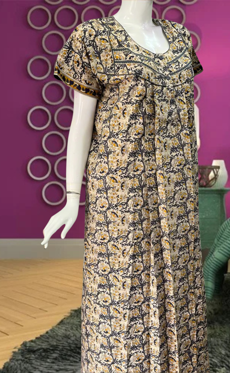 Off White/Blue Garden Pure Cotton Feeding Nursing Nighty . Pure Durable Cotton | Laces and Frills - Laces and Frills