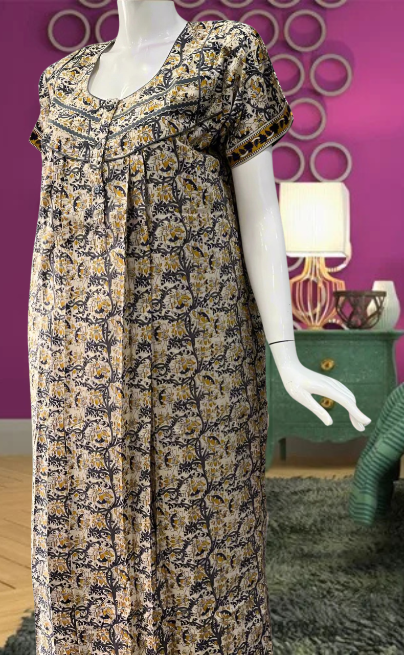 Off White/Blue Garden Pure Cotton Feeding Nursing Nighty . Pure Durable Cotton | Laces and Frills - Laces and Frills