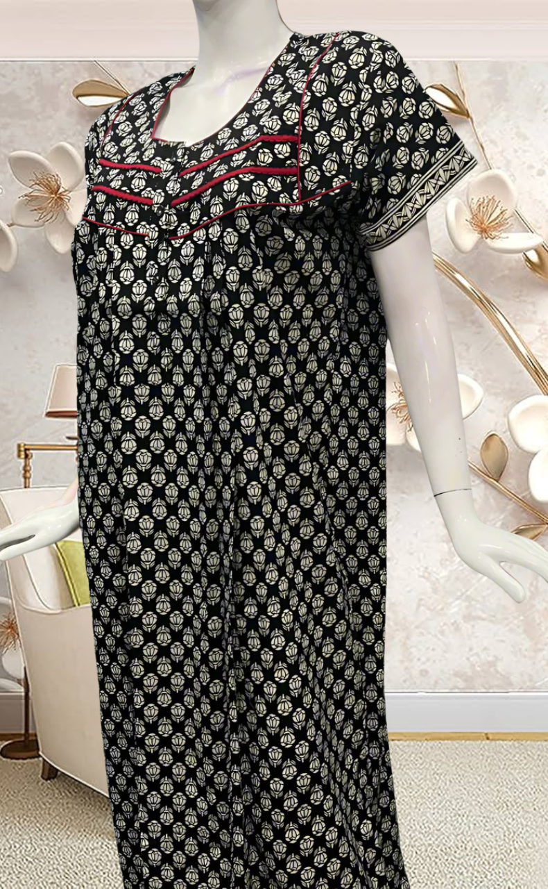 Black Tiny Floral Pure Cotton Feeding Nursing Nighty . Pure Durable Cotton | Laces and Frills - Laces and Frills