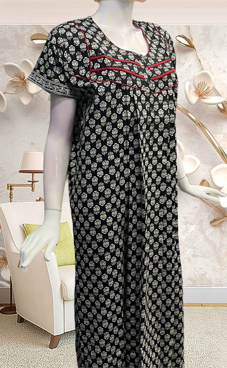 Black Tiny Floral Pure Cotton Feeding Nursing Nighty . Pure Durable Cotton | Laces and Frills - Laces and Frills