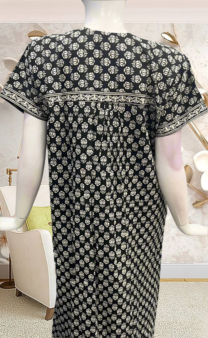 Black Tiny Floral Pure Cotton Feeding Nursing Nighty . Pure Durable Cotton | Laces and Frills - Laces and Frills