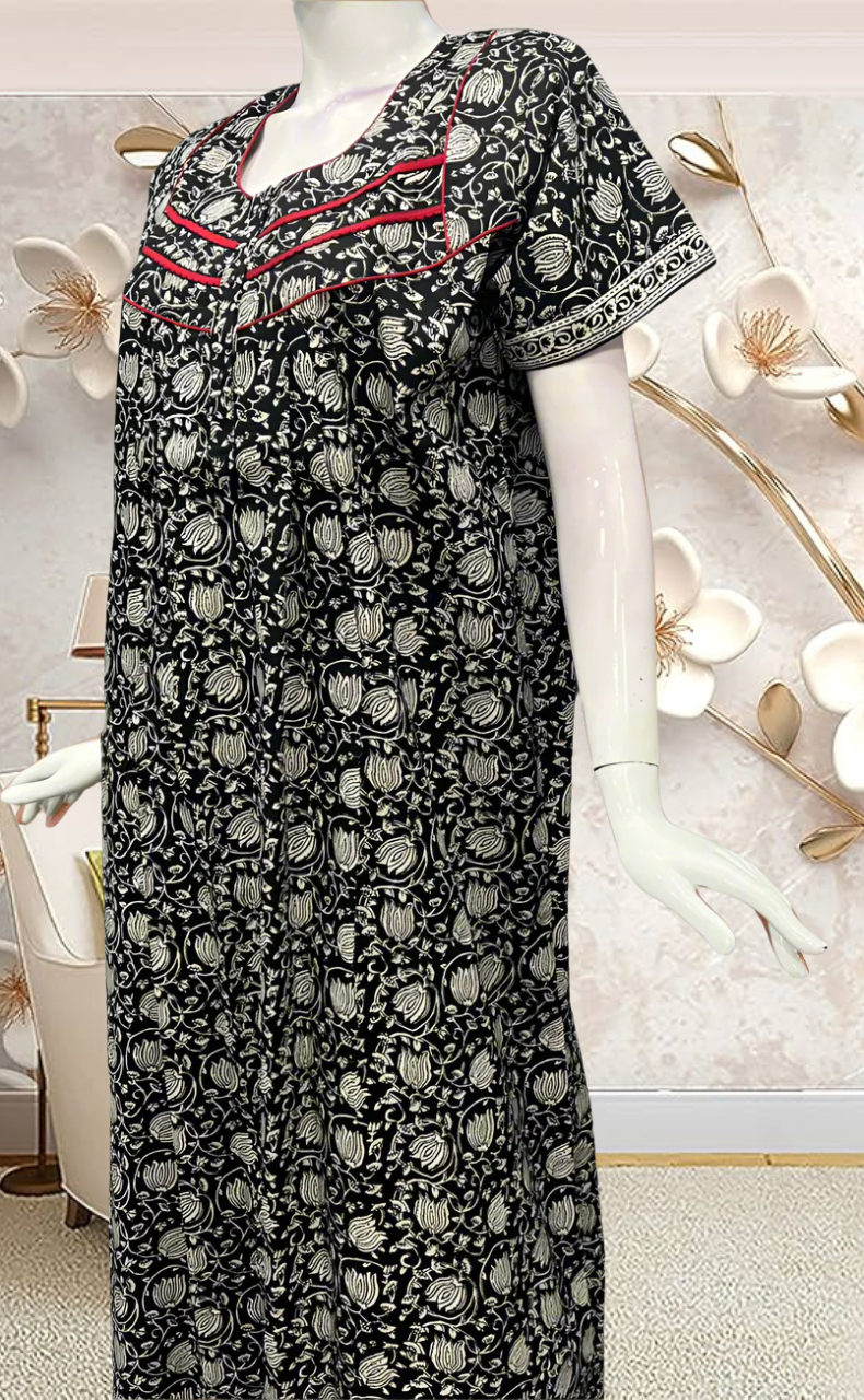 Black Garden Pure Cotton Feeding Nursing Nighty . Pure Durable Cotton | Laces and Frills - Laces and Frills