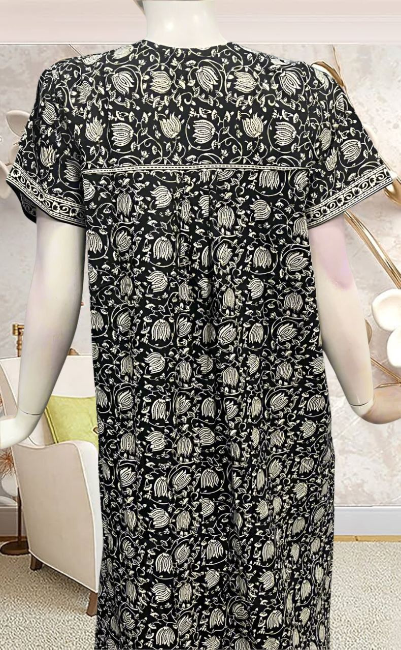 Black Garden Pure Cotton Feeding Nursing Nighty . Pure Durable Cotton | Laces and Frills - Laces and Frills