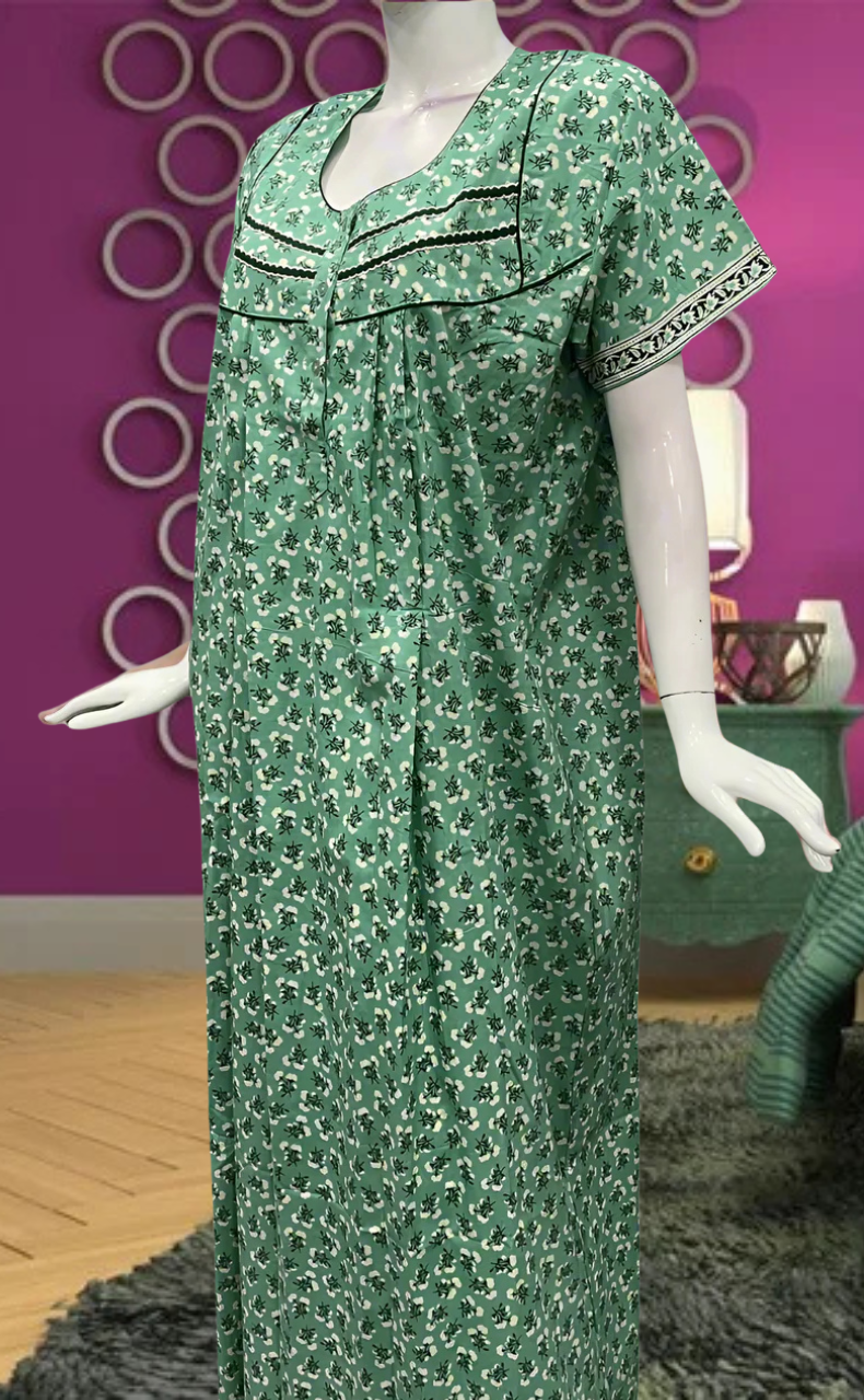 Sea Green Tiny Flora Pure Cotton Feeding Nursing Nighty . Pure Durable Cotton | Laces and Frills - Laces and Frills