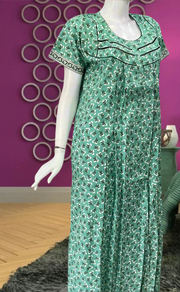 Sea Green Tiny Flora Pure Cotton Feeding Nursing Nighty . Pure Durable Cotton | Laces and Frills - Laces and Frills