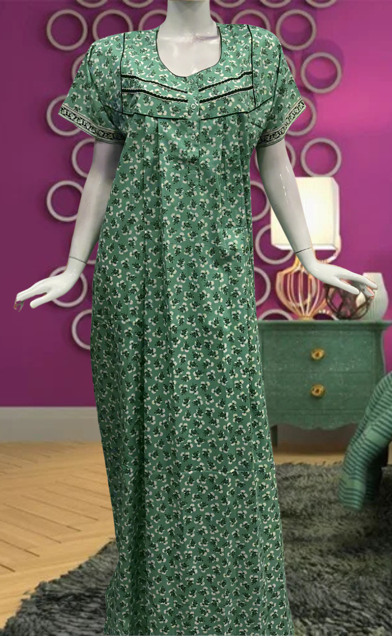 Sea Green Tiny Flora Pure Cotton Feeding Nursing Nighty . Pure Durable Cotton | Laces and Frills - Laces and Frills