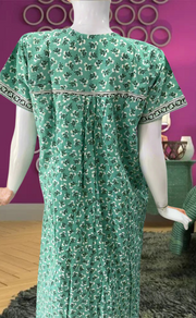 Sea Green Tiny Flora Pure Cotton Feeding Nursing Nighty . Pure Durable Cotton | Laces and Frills - Laces and Frills