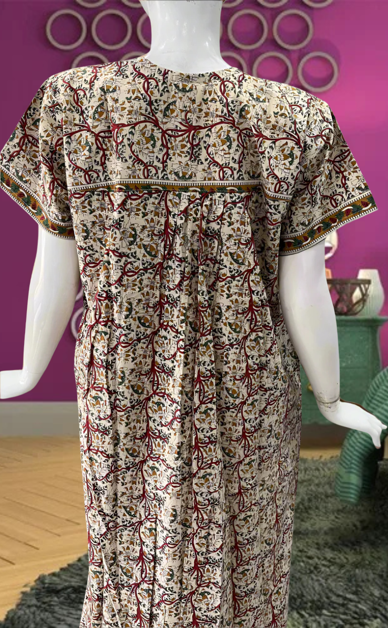 Off White/Green Garden Pure Cotton Feeding Nursing Nighty . Pure Durable Cotton | Laces and Frills - Laces and Frills