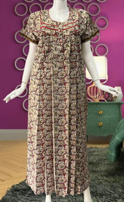 Off White/Green Garden Pure Cotton Feeding Nursing Nighty . Pure Durable Cotton | Laces and Frills - Laces and Frills