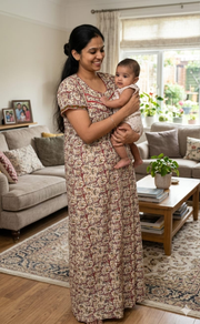 Off White/Green Garden Pure Cotton Feeding Nursing Nighty . Pure Durable Cotton | Laces and Frills - Laces and Frills