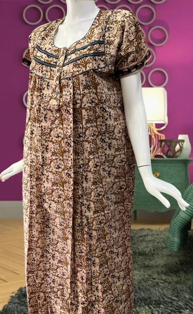 Off White/Black Garden Pure Cotton Feeding Nursing Nighty . Pure Durable Cotton | Laces and Frills - Laces and Frills