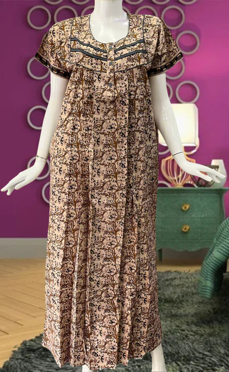 Off White/Black Garden Pure Cotton Feeding Nursing Nighty . Pure Durable Cotton | Laces and Frills - Laces and Frills