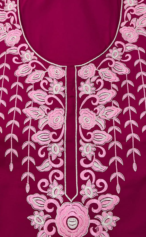 Rani Pink Embroidey Soft Cotton Nighty. Pure Durable Cotton | Laces and Frills - Laces and Frills