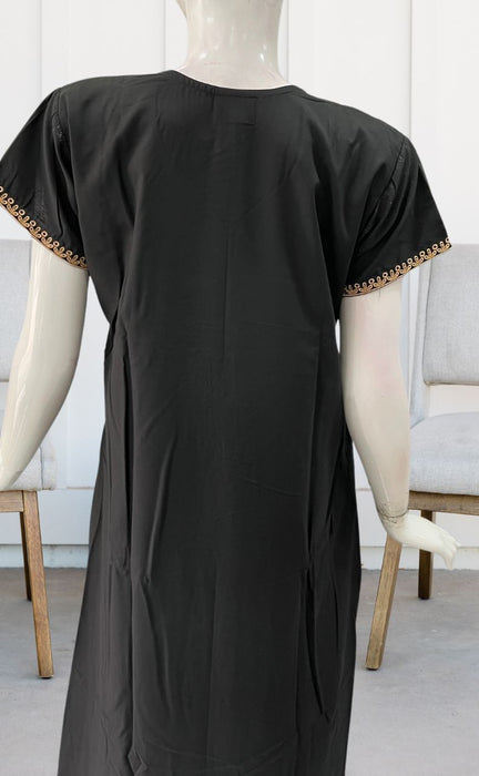 Black Embroidery Soft Free Size Nighty. Soft Breathable Fabric | Laces and Frills - Laces and Frills