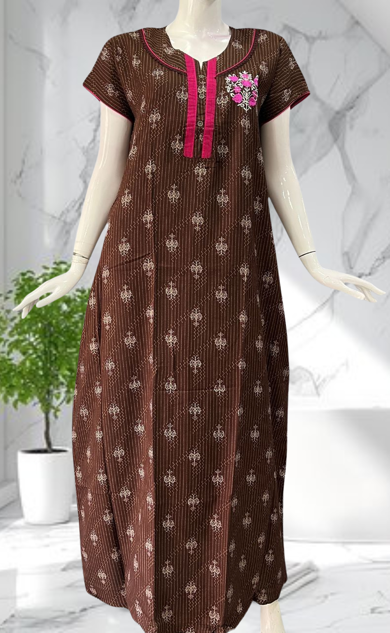 Brown Floral Spun Nighty. Flowy Spun Fabric | Laces and Frills - Laces and Frills