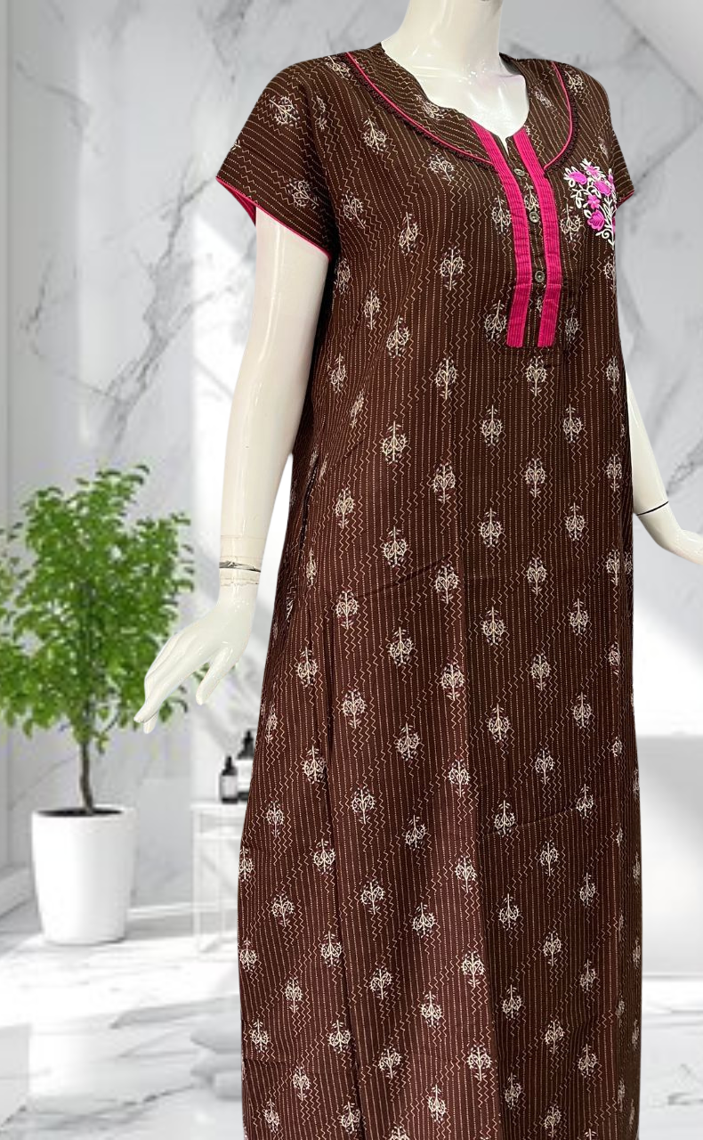 Brown Floral Spun Nighty. Flowy Spun Fabric | Laces and Frills - Laces and Frills