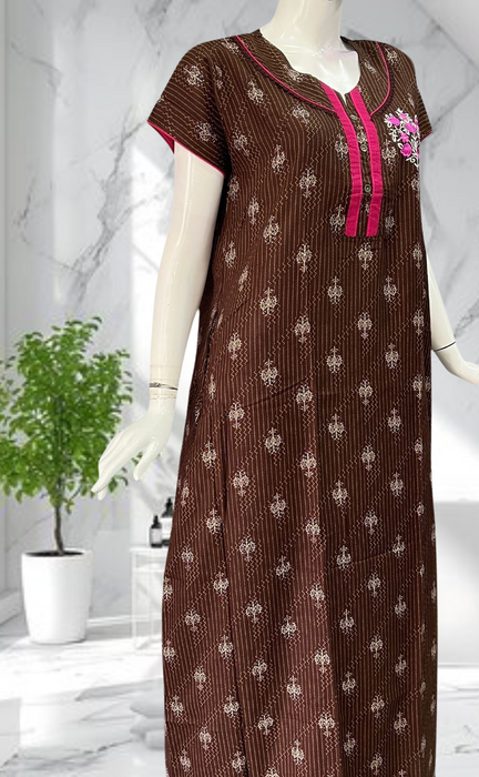 Brown Floral Spun Nighty. Flowy Spun Fabric | Laces and Frills