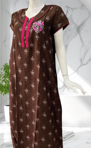 Brown Floral Spun Nighty. Flowy Spun Fabric | Laces and Frills - Laces and Frills