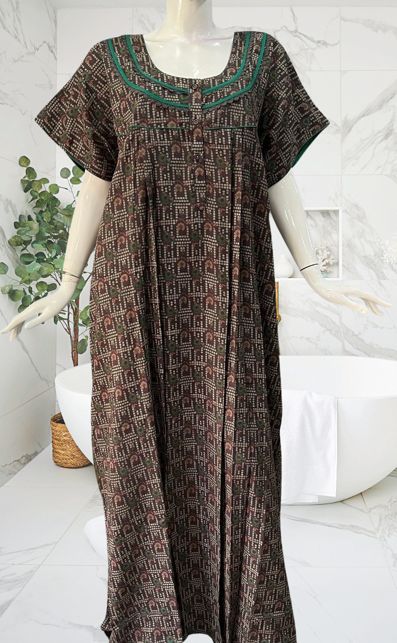 Brown Dots Spun Nighty. Flowy Spun Fabric | Laces and Frills - Laces and Frills