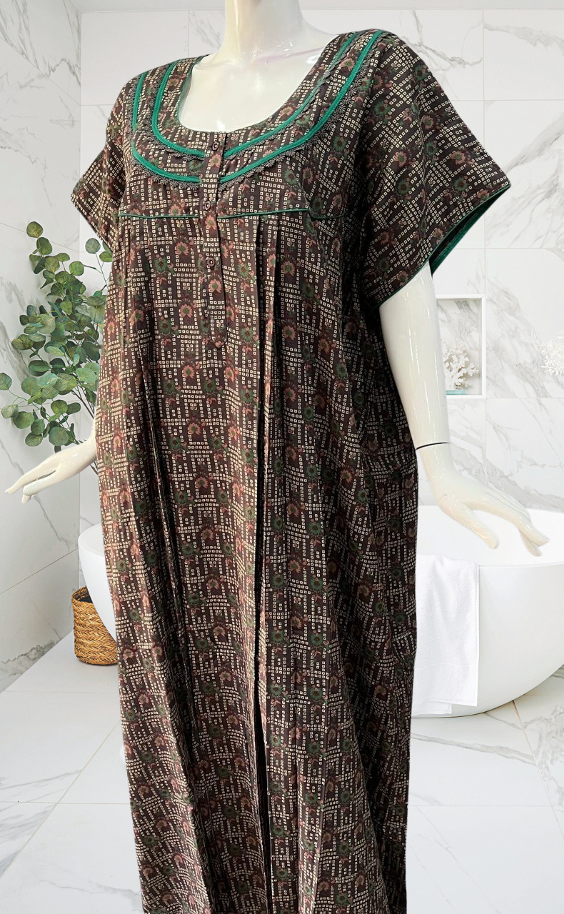 Brown Dots Spun Nighty. Flowy Spun Fabric | Laces and Frills - Laces and Frills