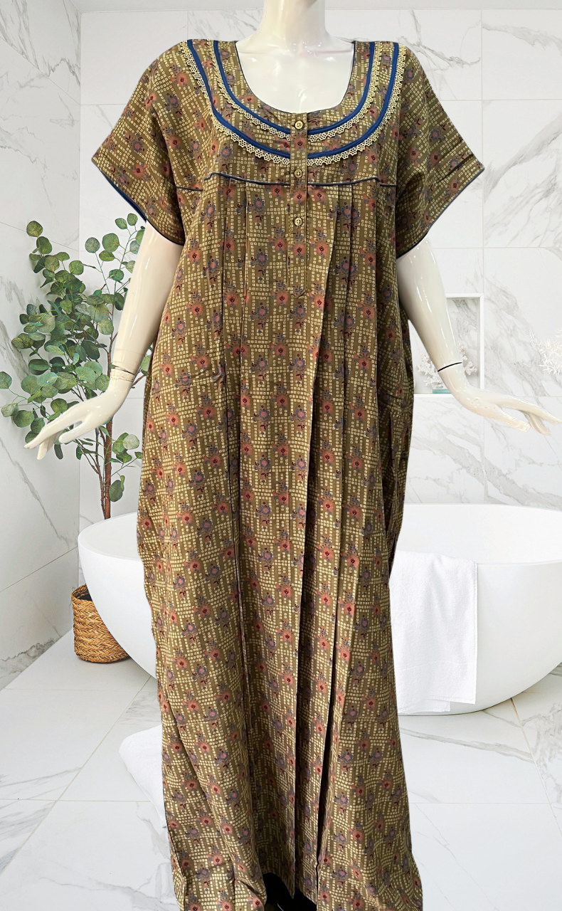 Olive Green Dots Spun Nighty. Flowy Spun Fabric | Laces and Frills - Laces and Frills