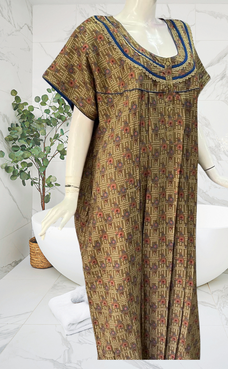 Olive Green Dots Spun Nighty. Flowy Spun Fabric | Laces and Frills - Laces and Frills