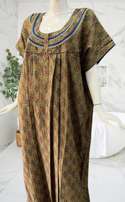 Olive Green Dots Spun Nighty. Flowy Spun Fabric | Laces and Frills - Laces and Frills