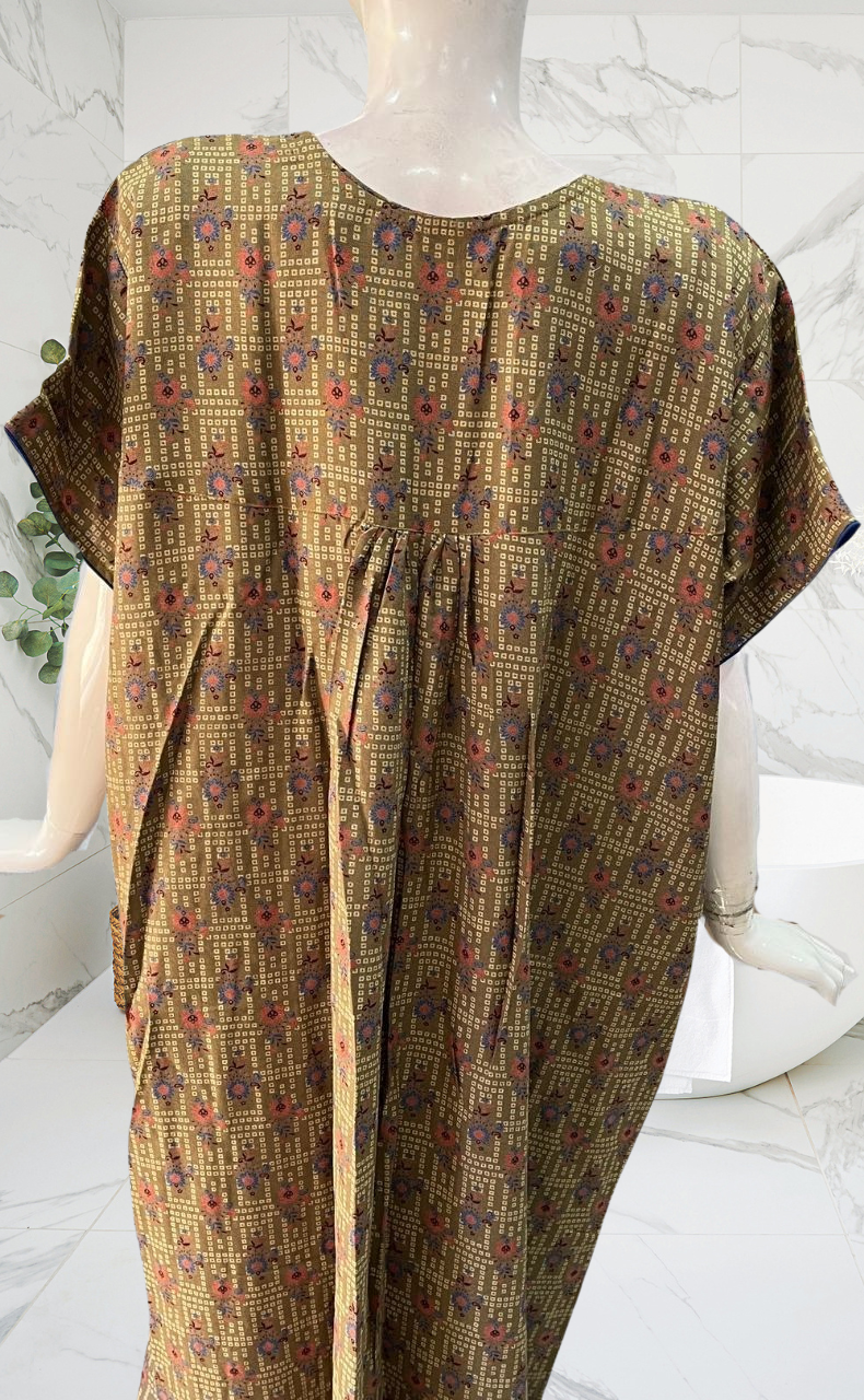 Olive Green Dots Spun Nighty. Flowy Spun Fabric | Laces and Frills - Laces and Frills