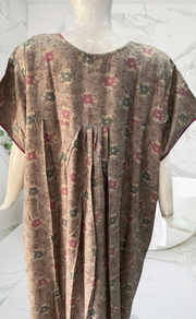 Grey/Pink Floral Spun Nighty. Flowy Spun Fabric | Laces and Frills - Laces and Frills