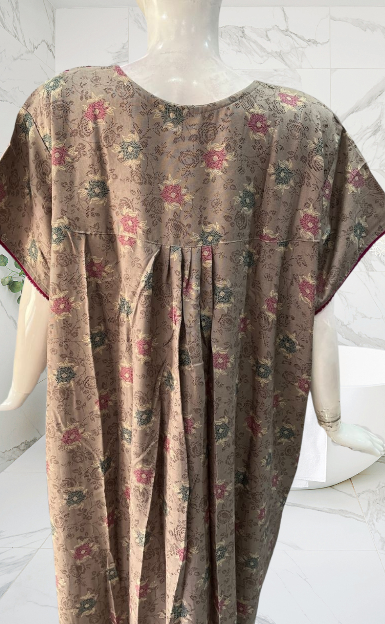 Grey/Pink Floral Spun Nighty. Flowy Spun Fabric | Laces and Frills - Laces and Frills