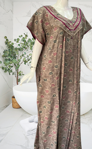 Grey/Pink Floral Spun Nighty. Flowy Spun Fabric | Laces and Frills - Laces and Frills