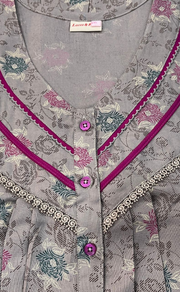 Grey/Pink Floral Spun Nighty. Flowy Spun Fabric | Laces and Frills - Laces and Frills
