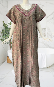 Grey/Pink Floral Spun Nighty. Flowy Spun Fabric | Laces and Frills - Laces and Frills