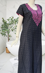 Blue Embroidery Spun Nighty. Flowy Spun Fabric | Laces and Frills - Laces and Frills