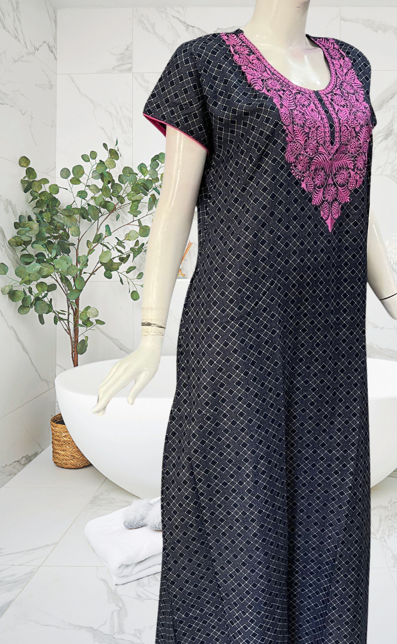 Blue Embroidery Spun Nighty. Flowy Spun Fabric | Laces and Frills - Laces and Frills