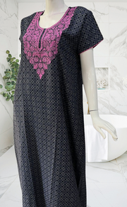 Blue Embroidery Spun Nighty. Flowy Spun Fabric | Laces and Frills - Laces and Frills