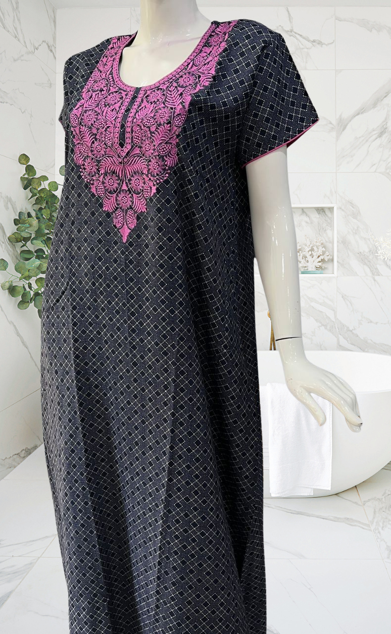 Blue Embroidery Spun Nighty. Flowy Spun Fabric | Laces and Frills - Laces and Frills