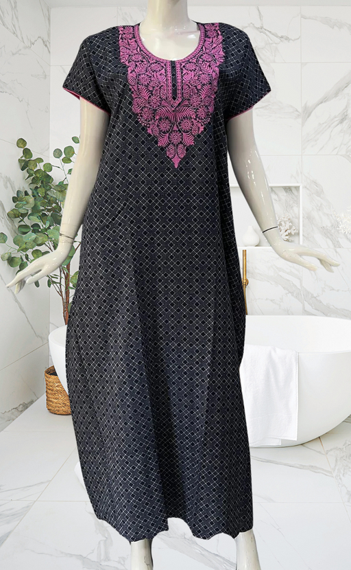 Blue Embroidery Spun Nighty. Flowy Spun Fabric | Laces and Frills - Laces and Frills