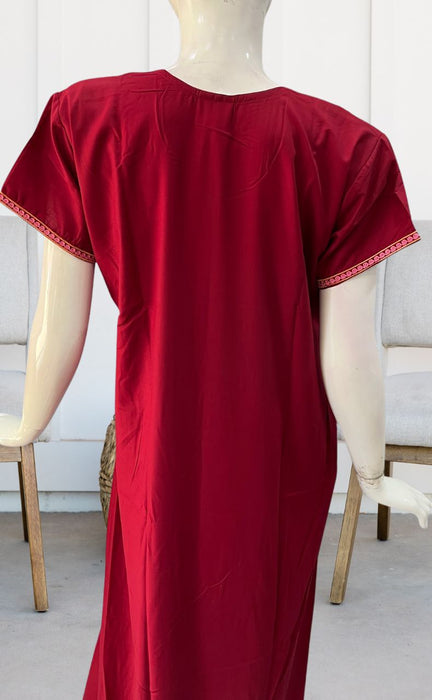 Maroon Embroidery XXL Soft Nighty. Soft Breathable Fabric | Laces and Frills - Laces and Frills