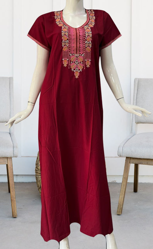 Maroon Embroidery XXL Soft Nighty. Soft Breathable Fabric | Laces and Frills - Laces and Frills
