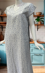 White/Blue Floral Chiffon Nighty. Delicate Chiffon | Laces and Frills - Laces and Frills