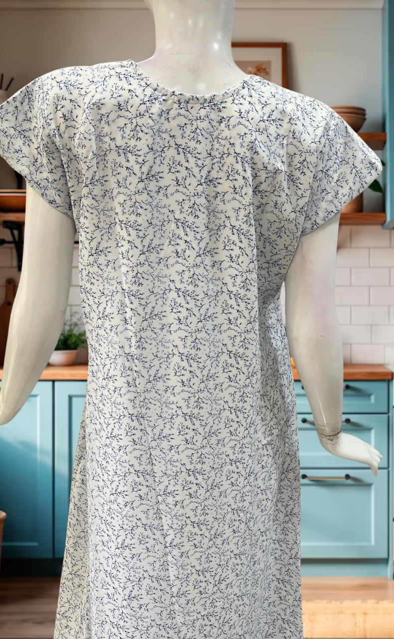 White/Blue Floral Chiffon Nighty. Delicate Chiffon | Laces and Frills - Laces and Frills