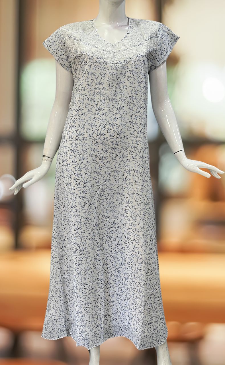 White/Blue Floral Chiffon Extra Large Nighty. Delicate Chiffon | Laces and Frills - Laces and Frills