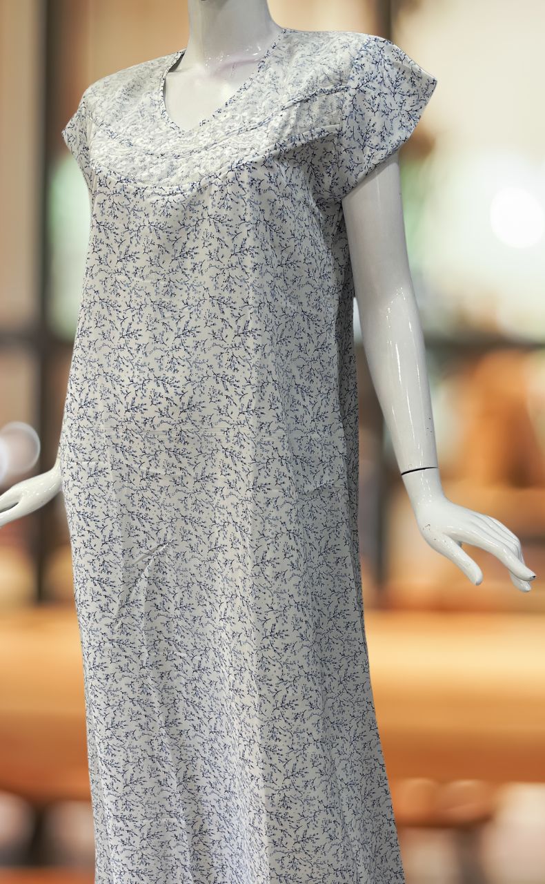 White/Blue Floral Chiffon Extra Large Nighty. Delicate Chiffon | Laces and Frills - Laces and Frills