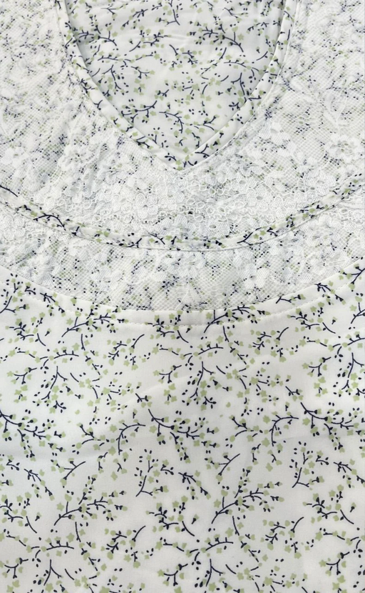 White/Green Floral Chiffon Nighty. Delicate Chiffon | Laces and Frills - Laces and Frills