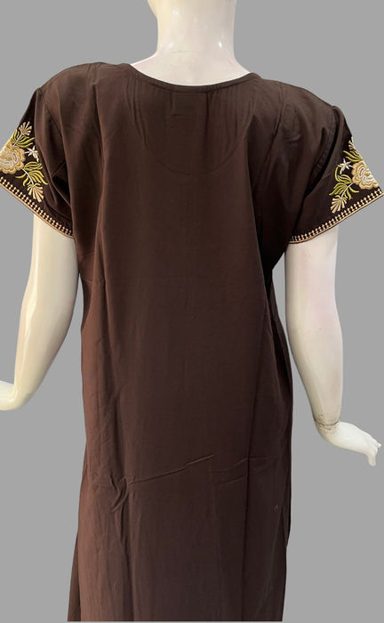 Brown Embroidery Soft Extra Large Nighty . Soft Breathable Fabric | Laces and Frills - Laces and Frills