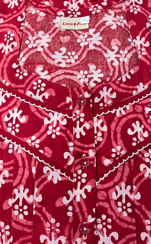 Red Floral Pure Cotton 4XL Nighty . Pure Durable Cotton | Laces and Frills - Laces and Frills