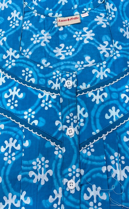 Sky Blue Floral Pure Cotton Free Size Large Nighty . Pure Durable Cotton | Laces and Frills - Laces and Frills