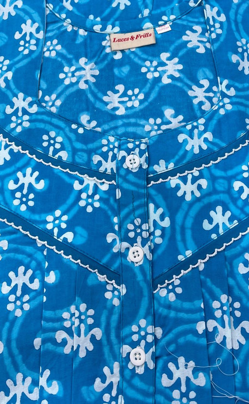 Sky Blue Floral Pure Cotton 4XL Nighty . Pure Durable Cotton | Laces and Frills - Laces and Frills