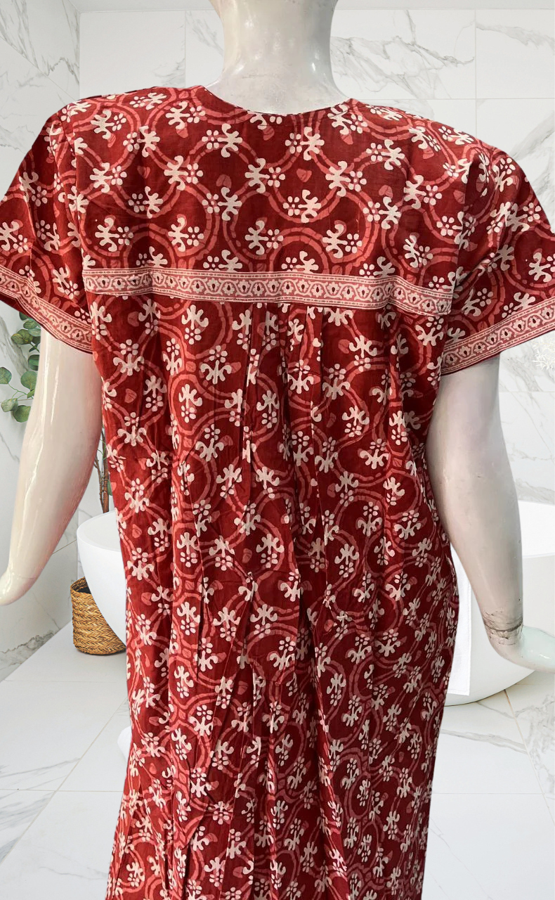 Maroon Floral Pure Cotton Nighty. Pure Durable Cotton | Laces and Frills - Laces and Frills